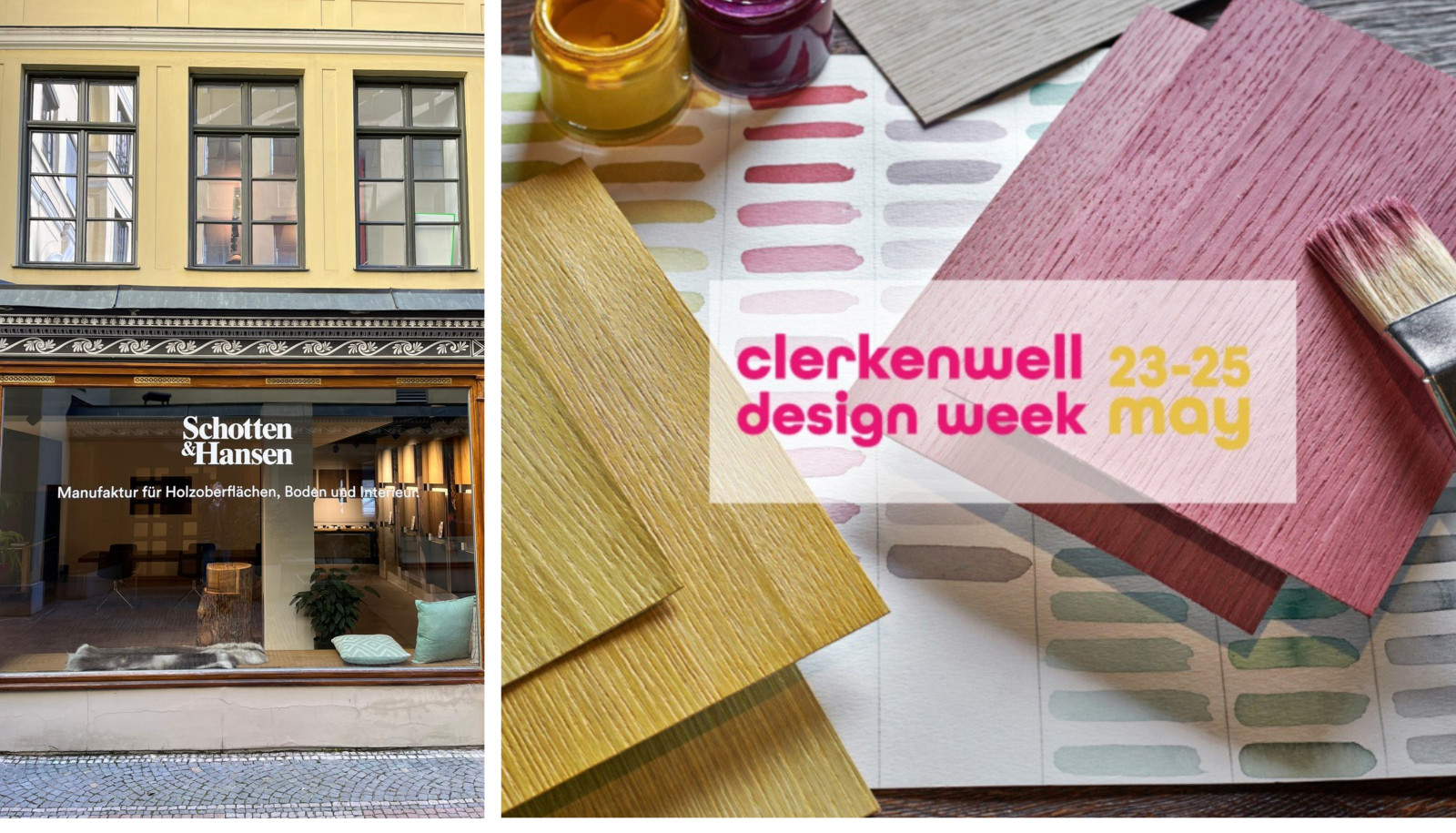 Unsere Farben sind gewachsen in Pflanzen oder Mineralien, erklärte Torben Hansen auf der Clerkenwell Design Week. Foto, Showroom außen: Klartext Kunst; Farbmuster: Schotten & Hansen